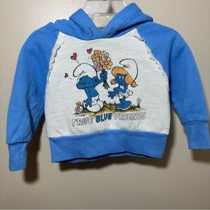 Vintage 80s Retro Smurfs Sweatshirt Baby Top Size  12 Months “True Blue Friends”